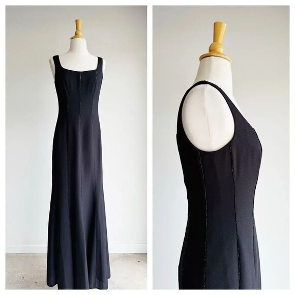 VINTAGE Black Trumpet Maxi Beaded Formal Dress Size 6 - Picture 3 of 8